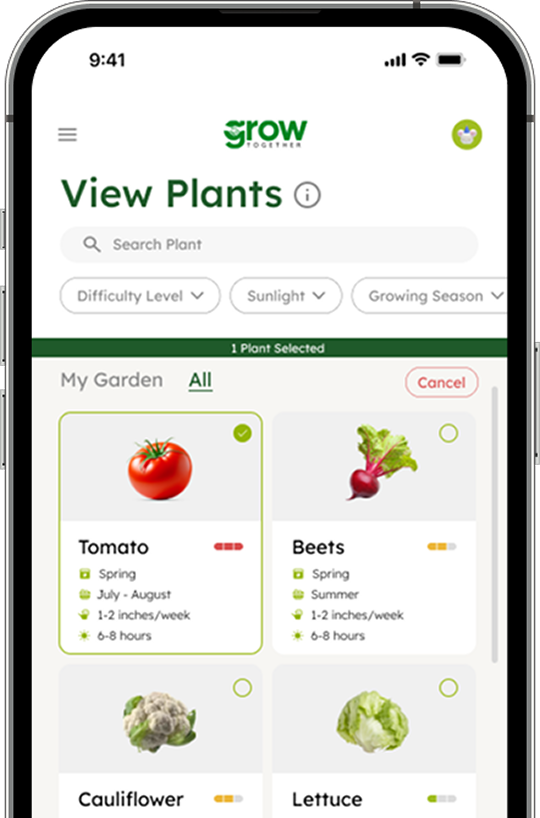 Phone screen displaying the Grow Together app