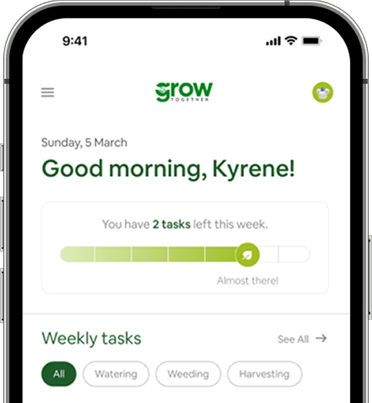 Phone screen displaying the Grow Together app
